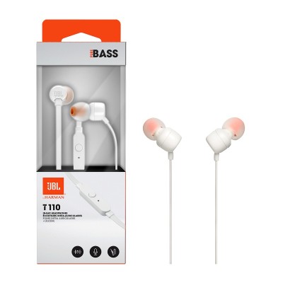 JBL T110, InEar Universal Headphones 1-button Mic/Remote (White)
