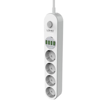 LDNIO Πολύπριζο Τροφοδοσίας με 4 πρίζες AC, 4x USB, SE4432, 2m Λευκό