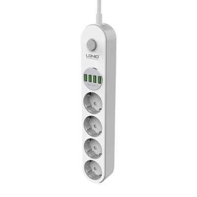 LDNIO Πολύπριζο Τροφοδοσίας με 4 πρίζες AC, 4x USB, SE4432, 2m Λευκό