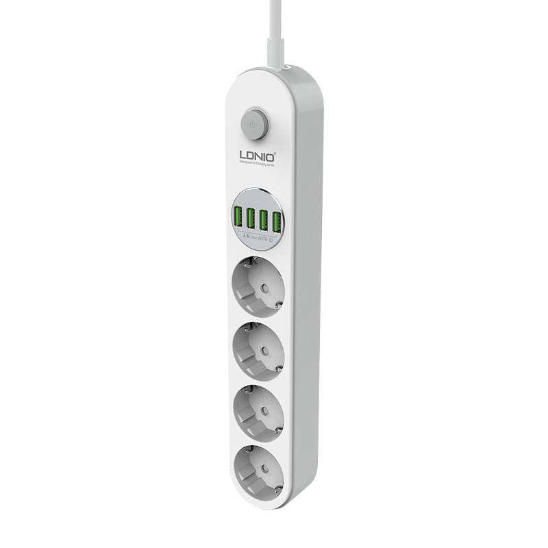 LDNIO Πολύπριζο Τροφοδοσίας με 4 πρίζες AC, 4x USB, SE4432, 2m Λευκό