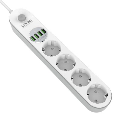 LDNIO Πολύπριζο Τροφοδοσίας με 4 πρίζες AC, 4x USB, SE4432, 2m Λευκό