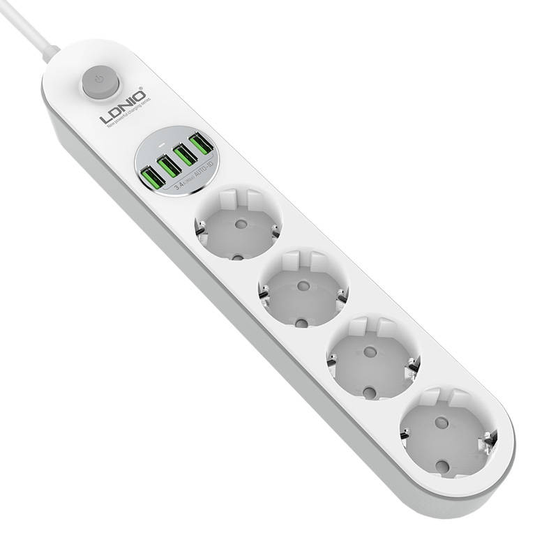 LDNIO Πολύπριζο Τροφοδοσίας με 4 πρίζες AC, 4x USB, SE4432, 2m Λευκό