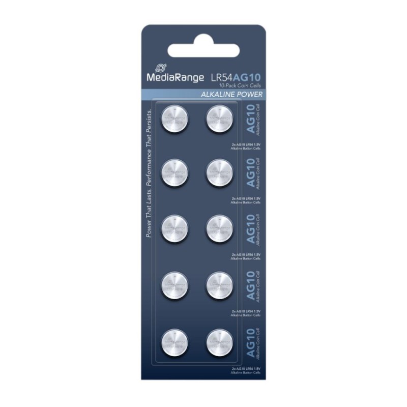 MediaRange Premium Alkaline Coin Cells AG10|LR54|1.5V Pack 10 (MRBAT112) 389/390