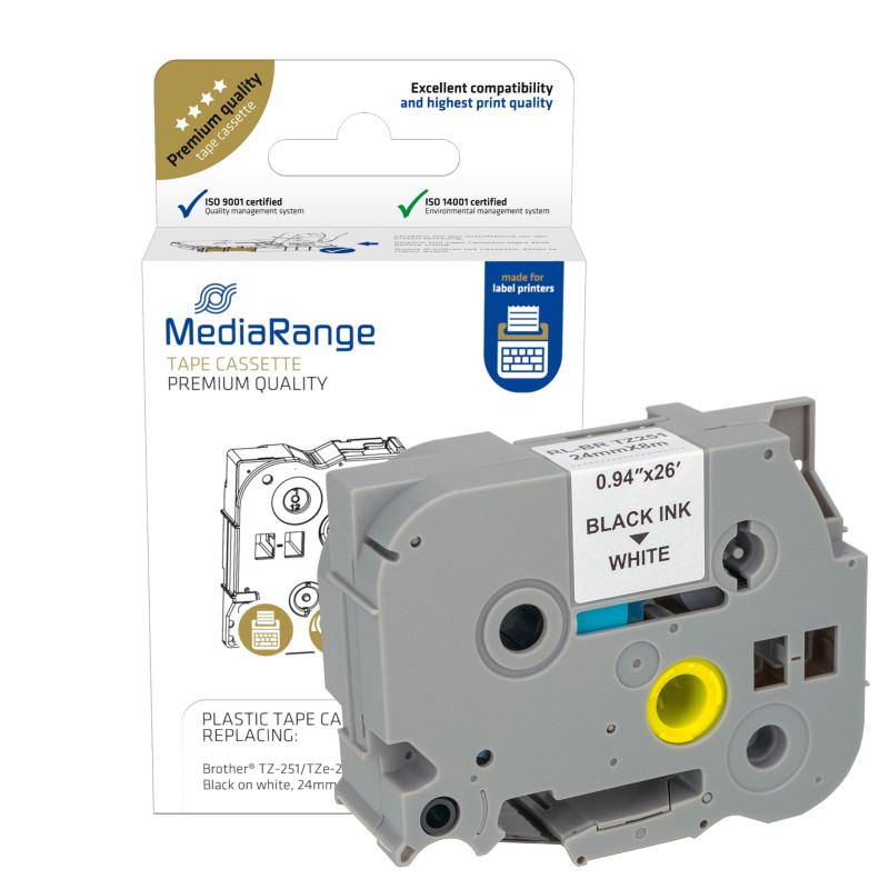 Mediarange Πλαστική Ταινία Ετικετογράφου (Brother TZ-251/TZe-251) 24 mm x 8 m (Μαύρα Γράμματα σε Λευκό Φόντο) (MRBTZ251)