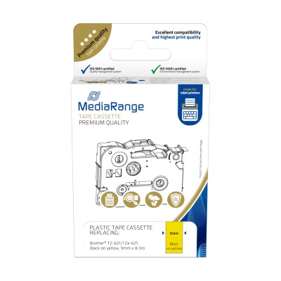 Mediarange Πλαστική Ταινία Ετικετογράφου (Brother TZ-621/TZe-621) 9 mm x 8 m (Μαύρα Γράμματα σε Κίτρινο Φόντο) (MRBTZ621)