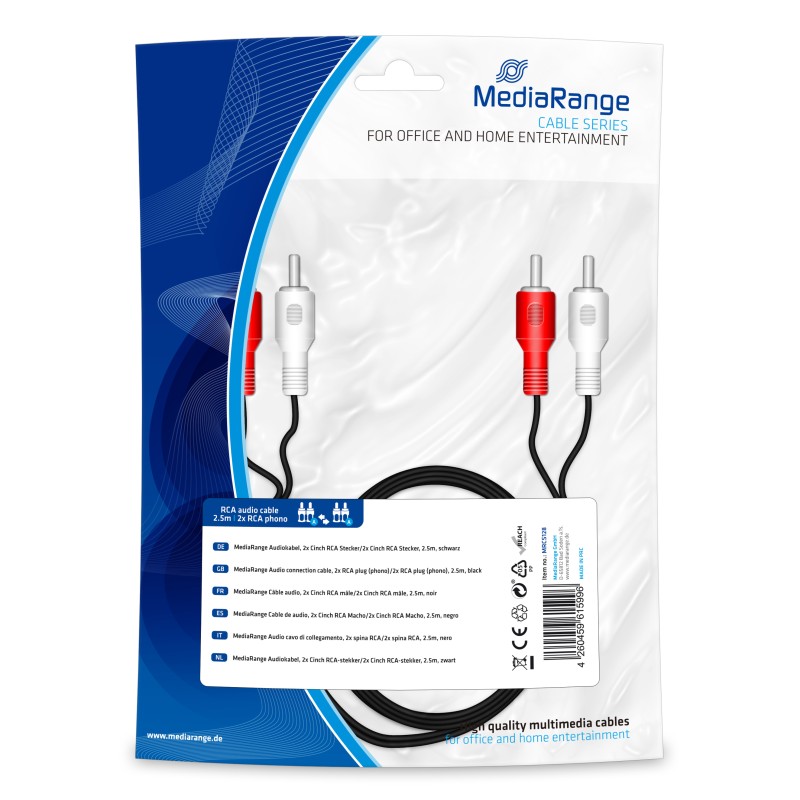 Καλώδιο MediaRange Audio connection, 2x RCA plug (phono)/2x RCA plug (phono), 2.5m, black (MRCS128)