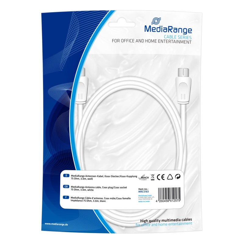 Καλώδιο MediaRange Coax Plug/Coax Socket, 75 Ohm, 3.0M, White (MRCS163)