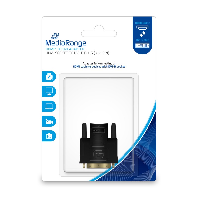 MediaRange HDMI to DVI adapter, gold-plated, HDMI socket/DVI-D plug (18+1 Pin), black (MRCS170)
