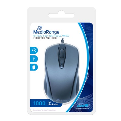 MediaRange Optical Mouse 1000 dpi (Black/Grey, Wired) (MROS201)