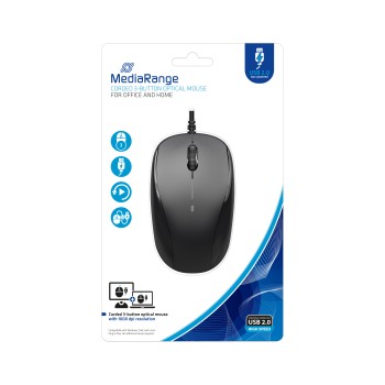 MediaRange Optical Mouse Corded 3-Button (Black, Wired) (MROS213)