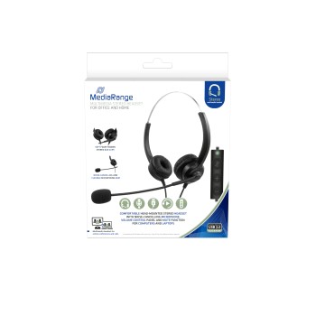 MediaRange Corded stereo headset with microphone and control panel, black (MROS304)