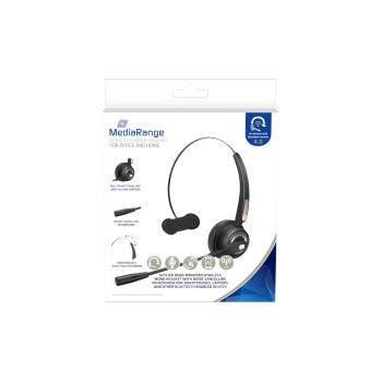 MediaRange Wireless mono headset with microphone, 180mAh battery, black (MROS305)