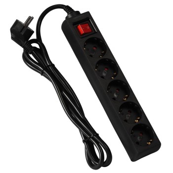 Spacer Πολύπριζο, Schuko x 5, 3 m, 16 A, Max. 3500W, Surge Protection, Child Protection, Black, (PP-5-30v2)