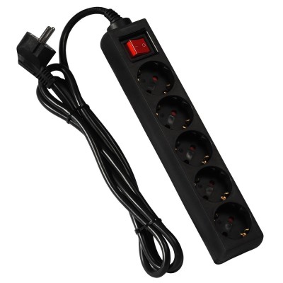 Spacer Πολύπριζο, Schuko x 5, 3 m, 16 A, Max. 3500W, Surge Protection, Child Protection, Black, (PP-5-30v2)