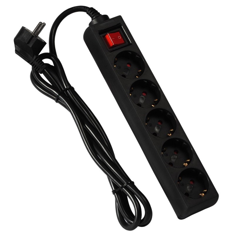 Spacer Πολύπριζο, Schuko x 5, 3 m, 16 A, Max. 3500W, Surge Protection, Child Protection, Black, (PP-5-30v2)