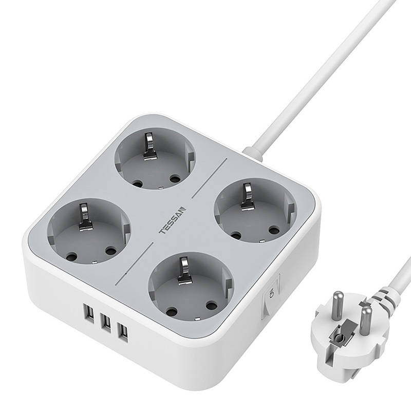 TESSAN TS302 Πολύπριζο 4 Θέσεων, 3 USB, γκρι, λευκό