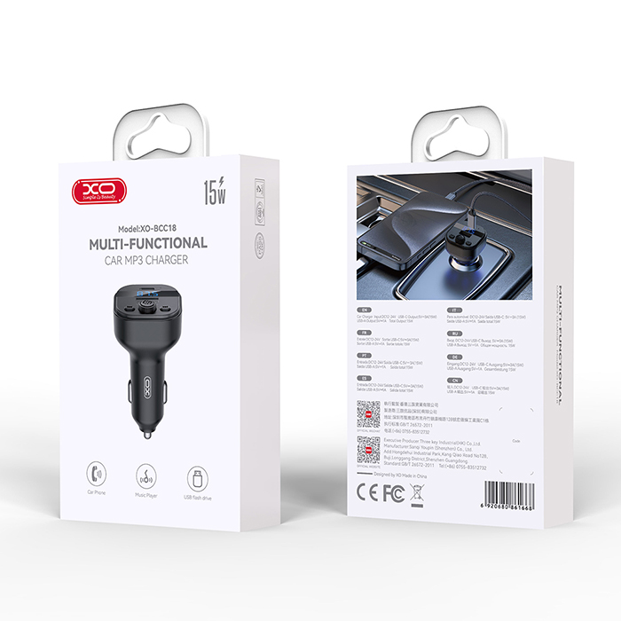 XO BCC18 Smart Bluetooth MP3 Charger Car 3A 15W