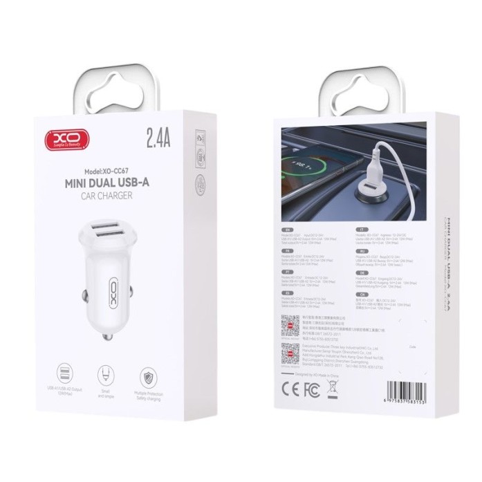 XO CC67 Mini Smart Dual USB Φορτιστής αυτοκινήτου 2.4A