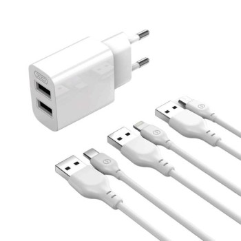 XO L109 (EU) Dual USB-A 2.4A Charger With Type-C Cable