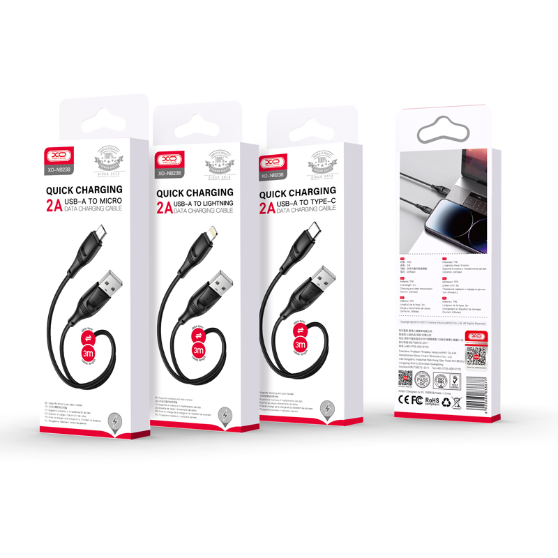 XO NB238 USB - Lightning cable 3.0 m 2A black