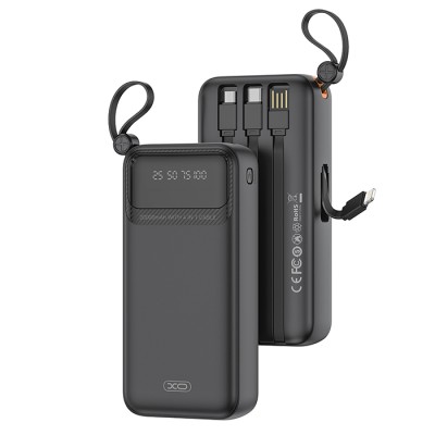 XO PR279 Power Bank 20.000 mAh, με 4 ενσωματωμένα καλώδια σε μαύρο χρώμα