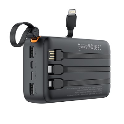 XO PR279 Power Bank 20.000 mAh, με 4 ενσωματωμένα καλώδια σε μαύρο χρώμα