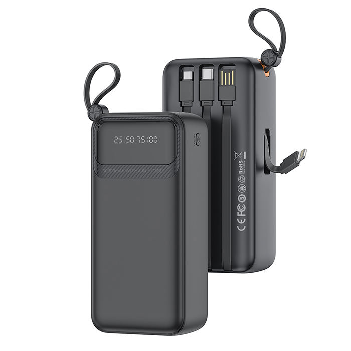 XO PR280 Powerbank 30.000mAh, με 4 ενσωματωμένα καλώδια (USB-A, USB-C, MICRO, LIGHTNING)