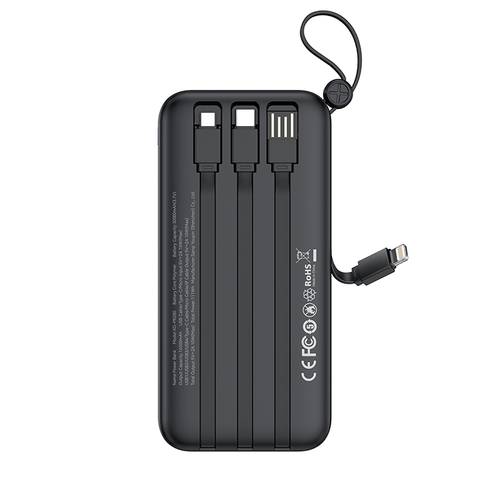 XO PR280 Powerbank 30.000mAh, με 4 ενσωματωμένα καλώδια (USB-A, USB-C, MICRO, LIGHTNING)